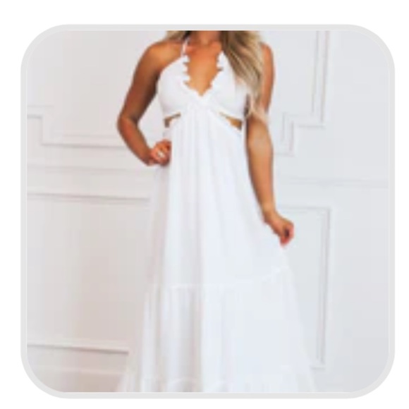 Lilly Ruffle Open Back Maxi Dress: White - Picture 1 of 4